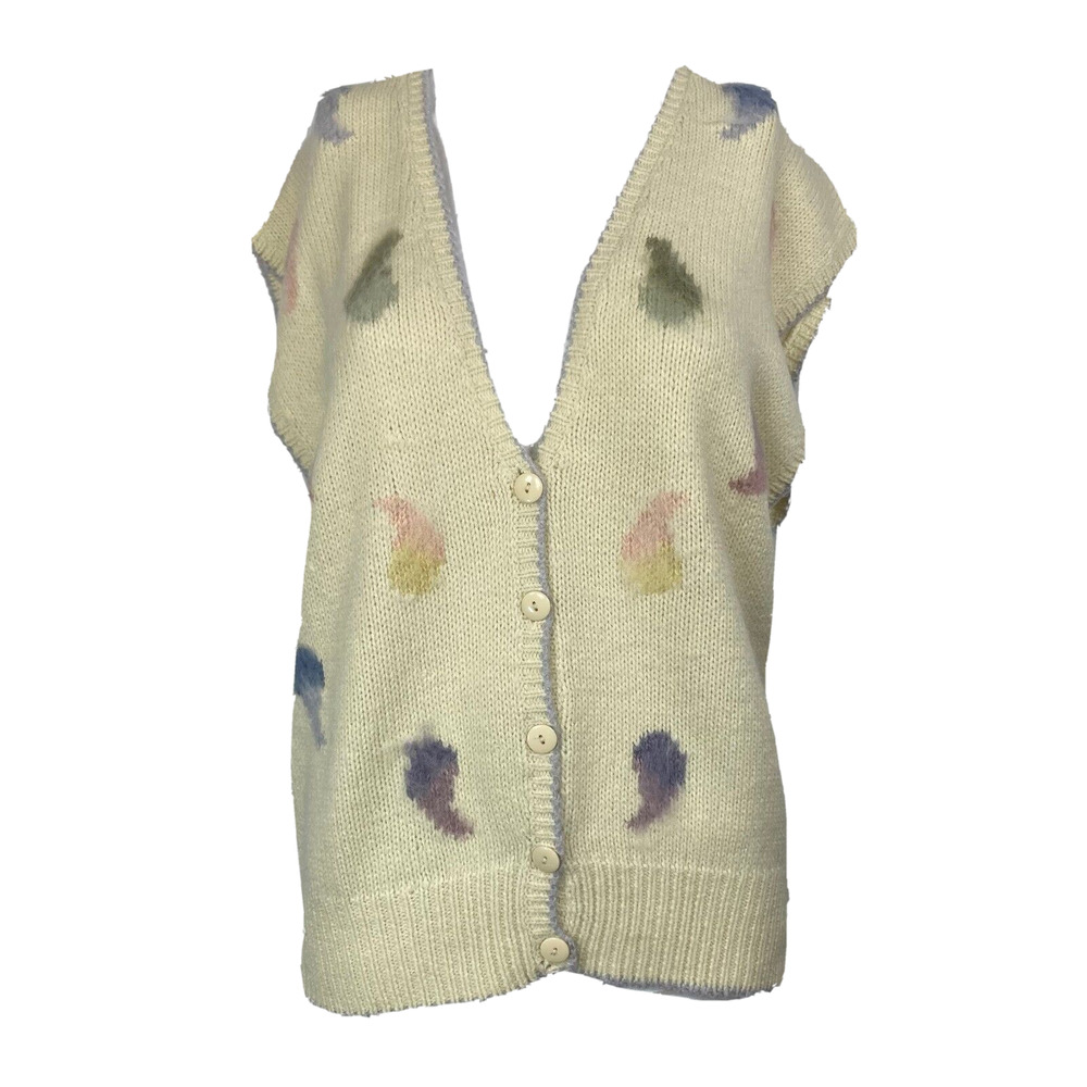 Pronto Moda Sweater Womens Large‎ Ivory Knit Wool Vintage V-Neck Cardigan